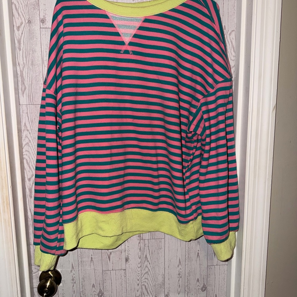 Amazon Women's Striped Crew Neck Sweater - Pink, Green, Yellow